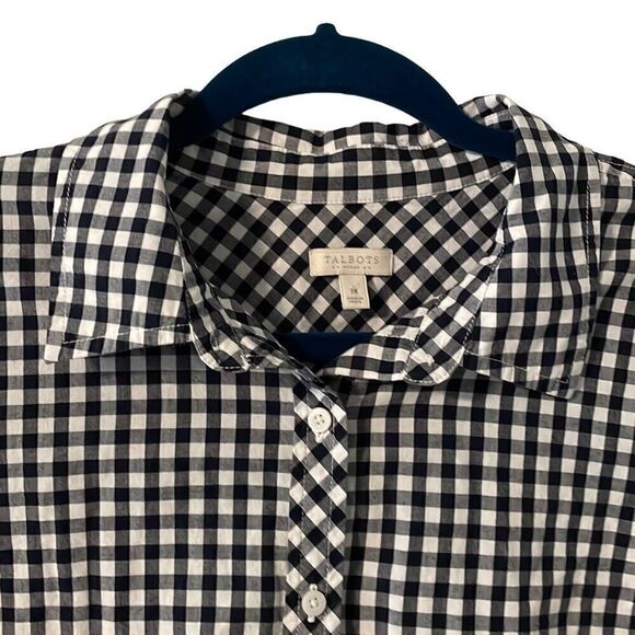 Talbots black and white check cotton classic tab sleeve button shirt 1X - Picture 2 of 12